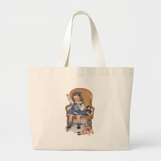 Meisje dat poppen naait grote tote bag (Voorkant)