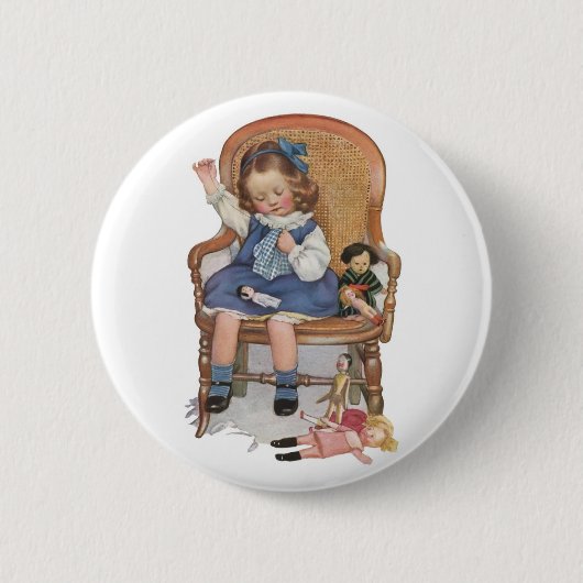Meisje dat poppen naait ronde button 5,7 cm (Voorkant)