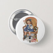 Meisje dat poppen naait ronde button 5,7 cm (Voorkant /achterkant)