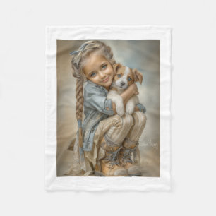 Meisje dat puppy knuffeldeken fleece deken