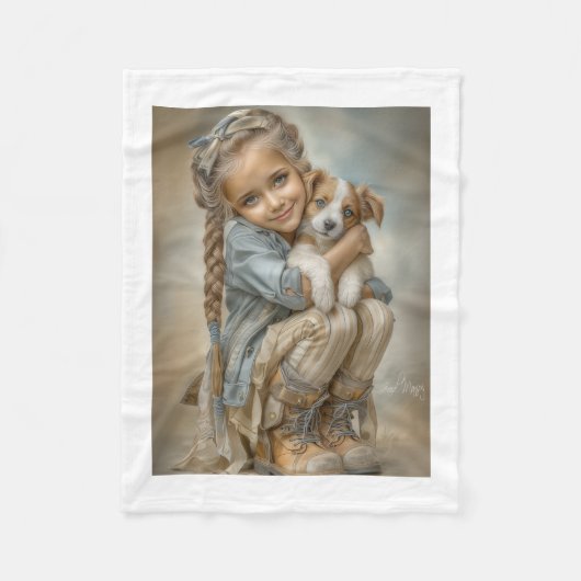 Meisje dat puppy knuffeldeken fleece deken (Voorkant)
