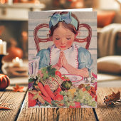 meisje dat religieuze Thanksgiving predikt Feestdagen Kaart