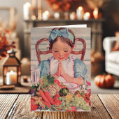 meisje dat religieuze Thanksgiving predikt Feestdagen Kaart