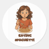 meisje dat spaghetti eet ronde sticker (Voorkant)