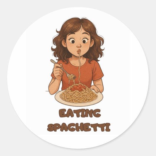 meisje dat spaghetti eet ronde sticker (Voorkant)