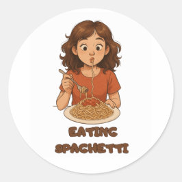 meisje dat spaghetti eet ronde sticker