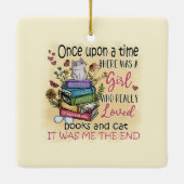 Meisje dat van boeken houdt keramisch ornament (Achterkant)