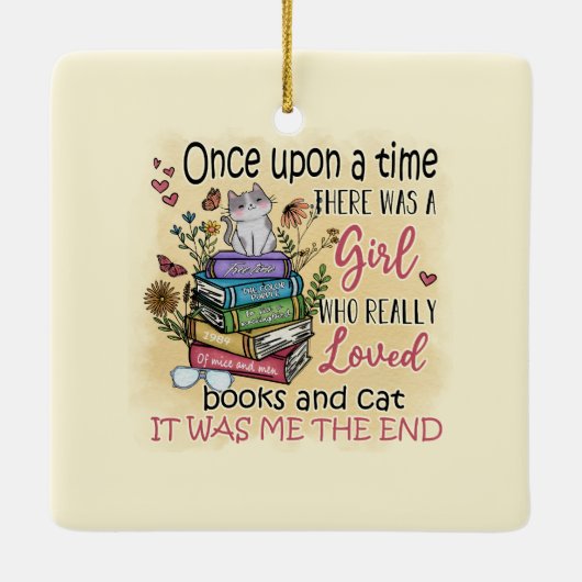 Meisje dat van boeken houdt keramisch ornament (Achterkant)