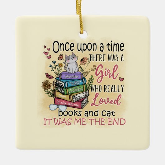 Meisje dat van boeken houdt keramisch ornament (Voorkant)