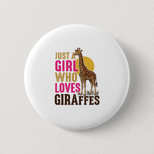 Meisje dat van Giraffen Houdt Vintage Giraffe T-sh Ronde Button 5,7 Cm