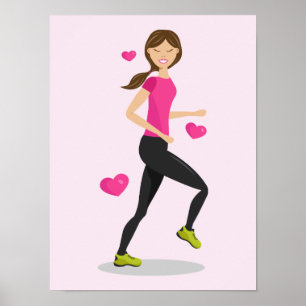 Meisje Dat Van Hardlopen Houdt Illustratie En Roze Poster