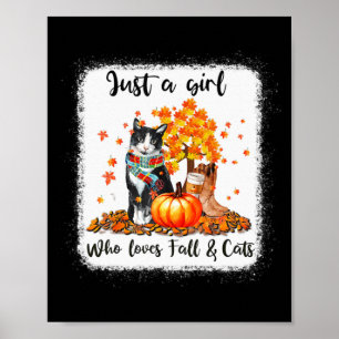 Meisje dat van Herfst houdt en katten die pompoen  Poster