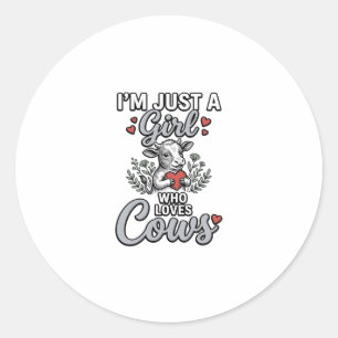Meisje dat van koeien houdt Vintage leuk shirt ont Ronde Sticker