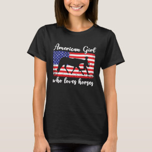 Meisje dat van paarden houdt Trots Amerikaanse Vla T-shirt