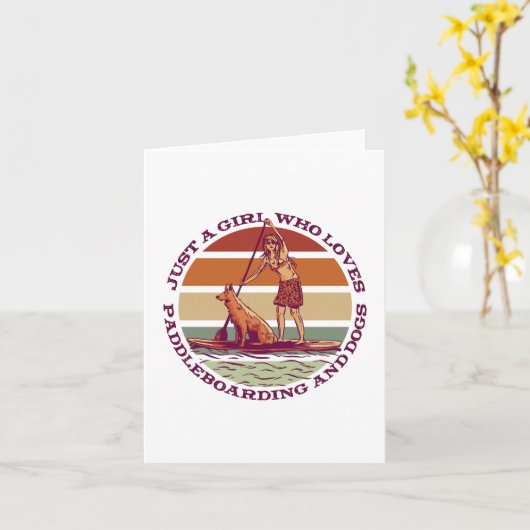 Meisje dat van Paddleboarding houdt en Dogs Gift Kaart (Gele Bloem)