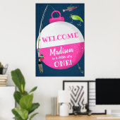 Meisje dat visst O-FISH-ally verjaardags welkom Poster (Thuiskantoor)