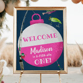 Meisje dat visst O-FISH-ally verjaardags welkom Poster