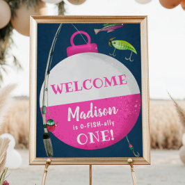 Meisje dat visst O-FISH-ally verjaardags welkom Poster