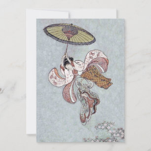 Meisje dat vliegt met Umbrella in de lente Feestdagenkaart