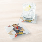 Meisje dat vliegvliegtuigen stort glazen onderzetter (Schuin)