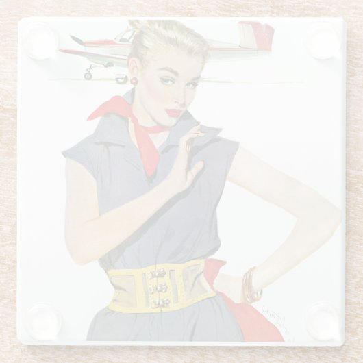 Meisje dat vliegvliegtuigen stort glazen onderzetter (Achterkant)