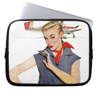 Meisje dat vliegvliegtuigen stort laptop sleeve