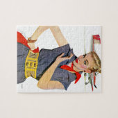 Meisje dat vliegvliegtuigen stort legpuzzel (Horizontaal)