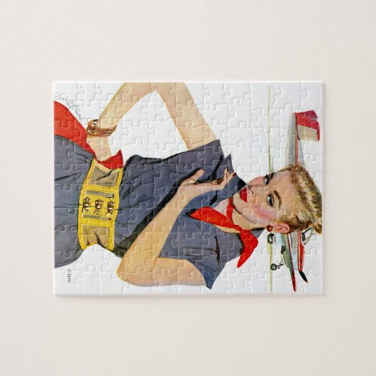 Meisje dat vliegvliegtuigen stort legpuzzel (Horizontaal)