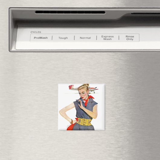 Meisje dat vliegvliegtuigen stort magneet (Insitu (Vaatwasser))