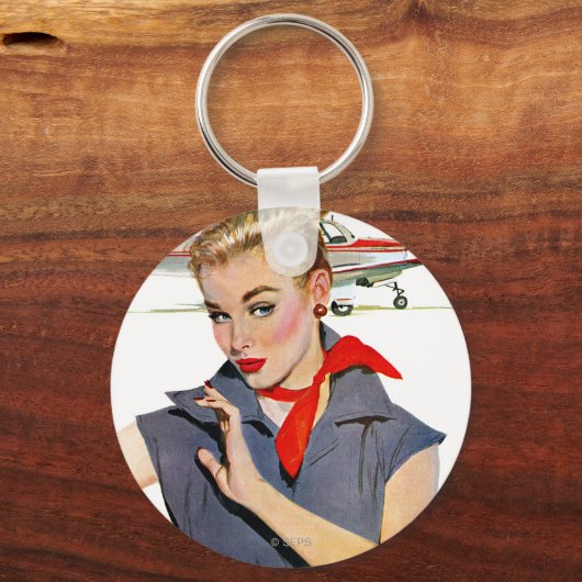 Meisje dat vliegvliegtuigen stort sleutelhanger (Voorkant)