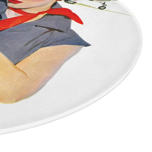 Meisje dat vliegvliegtuigen stort snijplank (Hoek)