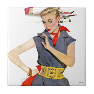 Meisje dat vliegvliegtuigen stort tegeltje