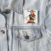 Meisje dat vliegvliegtuigen stort vierkante button 5,1 cm (In situ)