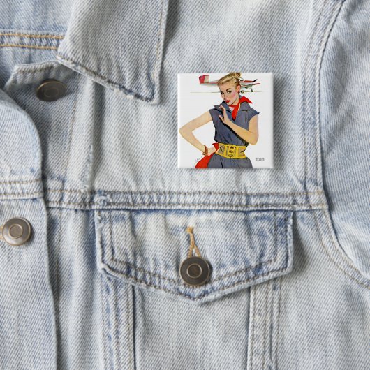 Meisje dat vliegvliegtuigen stort vierkante button 5,1 cm (In situ)