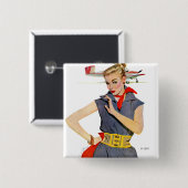 Meisje dat vliegvliegtuigen stort vierkante button 5,1 cm (Voorkant /achterkant)