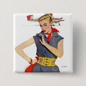 Meisje dat vliegvliegtuigen stort vierkante button 5,1 cm (Voorkant)