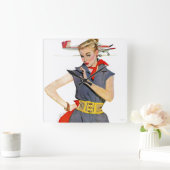 Meisje dat vliegvliegtuigen stort vierkante klok (Huis)