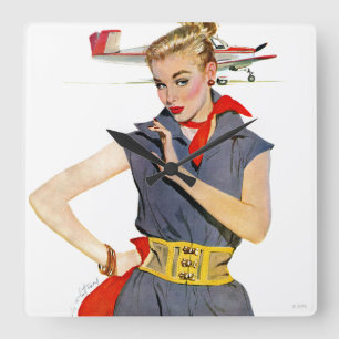 Meisje dat vliegvliegtuigen stort vierkante klok