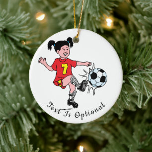 Meisje dat Voetbal Speelt Keramisch Ornament