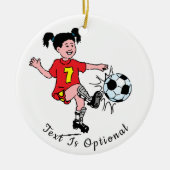 Meisje dat Voetbal Speelt Keramisch Ornament (Voorkant)