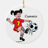 Meisje dat Voetbal Speelt Keramisch Ornament (Achterkant)