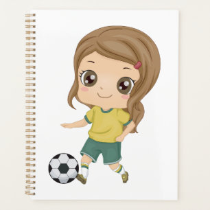 Meisje dat voetbal speelt Schattige kinder sporten Planner