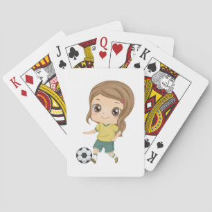 Meisje dat voetbal speelt Schattige kinder sporten Pokerkaarten