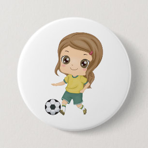 Meisje dat voetball speelt Schattige kinder sporte Ronde Button 7,6 Cm