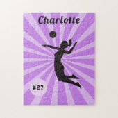 Meisje dat Volleybal speelt Roze naam & nummer Legpuzzel (Verticaal)