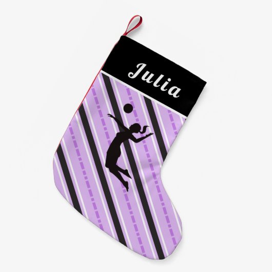 Meisje dat volleybal speelt Roze strips haar naam Kleine Kerstsok (Voorkant (Hangend))