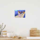 Meisje dat voor een woeste wolf vlucht. poster (Keuken)