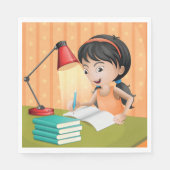 Meisje dat werkt op een bureau in Napkins Servet (Voorkant)