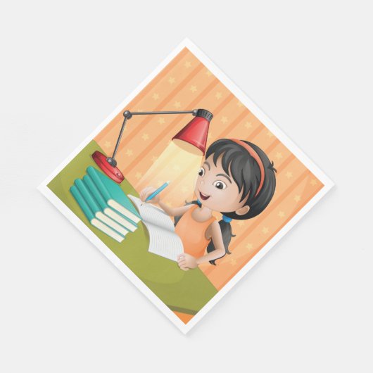 Meisje dat werkt op een bureau in Napkins Servet (Hoek)