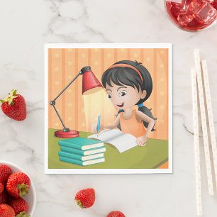 Meisje dat werkt op een bureau in Napkins Servet